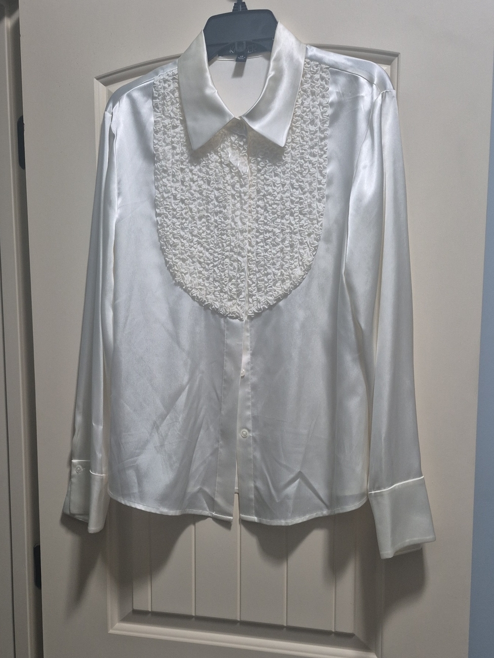 Kasper White Satin Blouse with Textured Bib